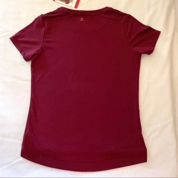 Danskin Tulip Hem Short Sleeved Tunic Top for Women Sz L in Cranberry Garnet Red - Picture 16 of 16